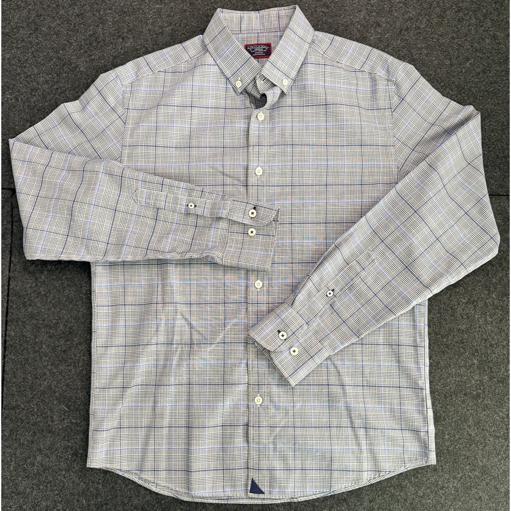 UNTUCKit Miriano Slim Shirt Men Medium Blue Purple Plaid Long Sleeve Button Up